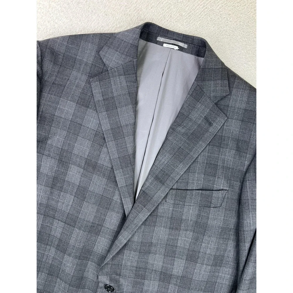 Atelier Munro Mens 48L Gray Check Loro Piana Wool 2 Button Suit Jacket Blazer